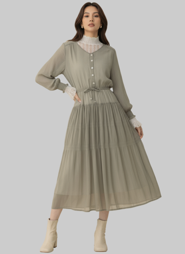 Vestido Midi Plisado Verde Salvia